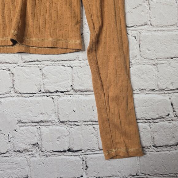 American Eagle Pointelle Mocha Brown Long Sleeve Mock Neck Crop Top Size Large - Picture 6 of 10